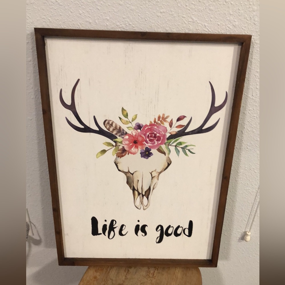 Life Is Good Deer Skull Floral Art